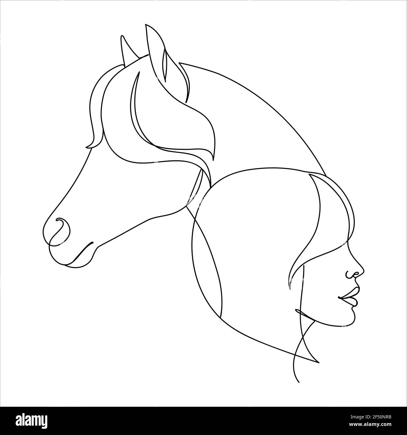 Moderna una linea di arte di un cavallo e di una donna. Illustrazione Vettoriale