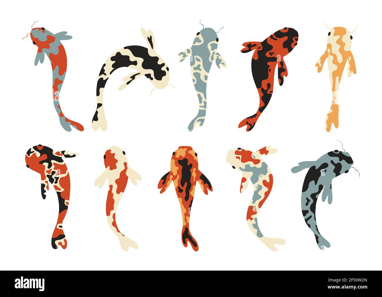 Set di carpe koi. Koi pesce giapponese. Illustrazione Vettoriale