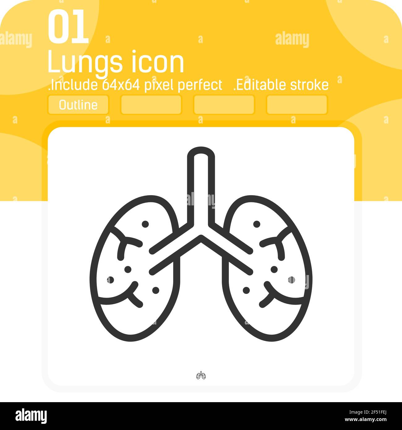 Icona del vettore dei polmoni con lo stile del contorno isolato su sfondo bianco. Illustrazione icona di simbolo lineare sottile elemento trendy per ui, ux, web, organi, logo, Illustrazione Vettoriale