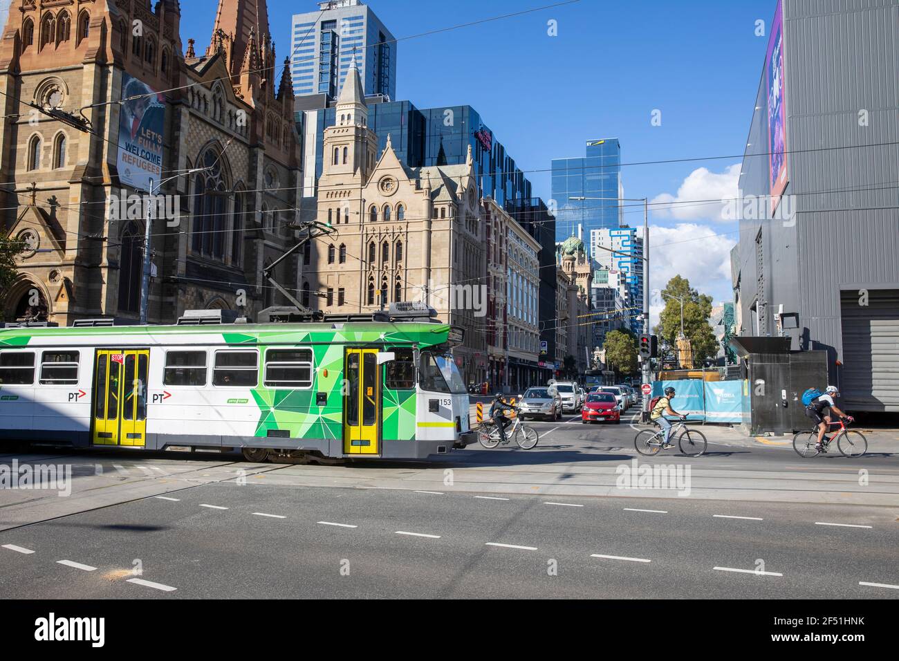 Melbourne il trasporto pubblico tram nel centro della città,Victoria, Australia Foto Stock