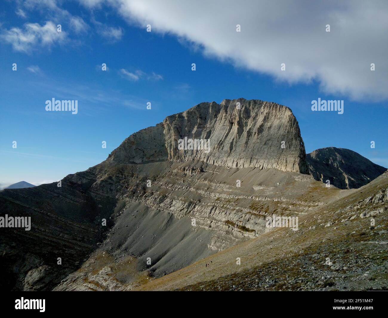 Monte Olympus Mytikas picco, Grecia, preso da Muses Plateau Foto Stock