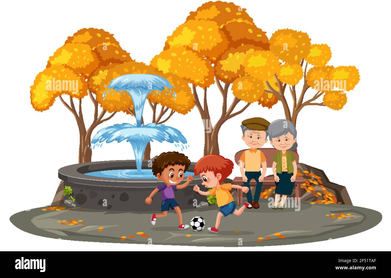 Una vecchia coppia con il loro chidren nel parco isolato illustrazione Illustrazione Vettoriale