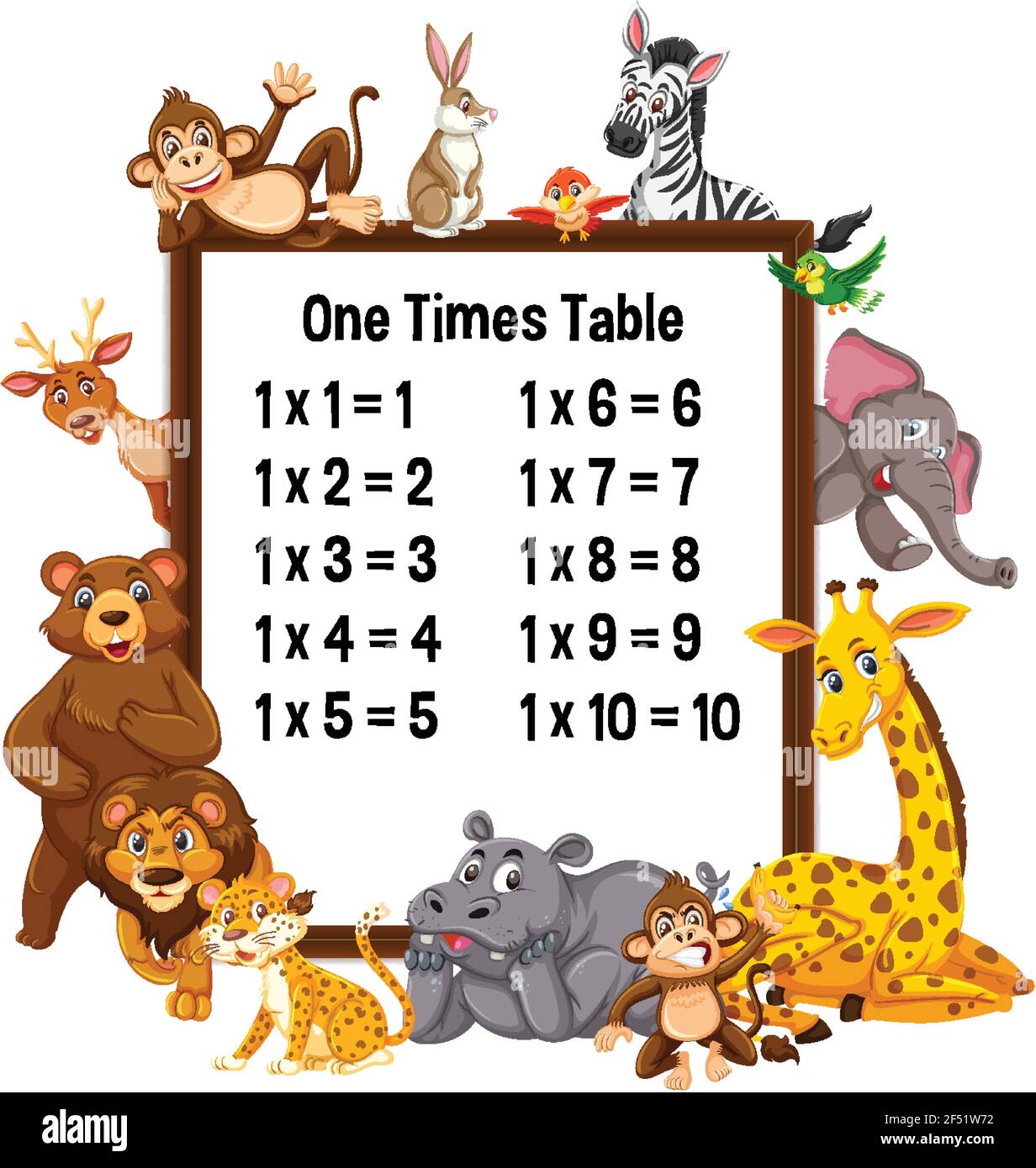 Un tavolo per volte con illustrazione degli animali selvatici Illustrazione Vettoriale