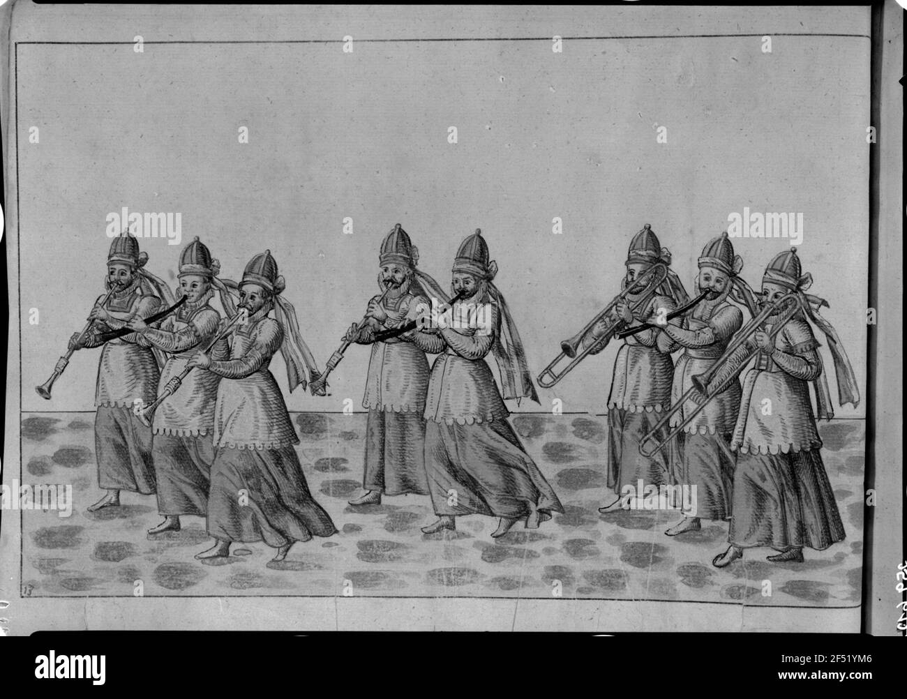 Gruppo soffiante. Foglio 13 da 'Contrafactur of the Ring Race' sotto l'Elettore Agosto a Fast Night il 23.02.1574 nel castello elettorale a Dresda. Coperchio; circa 22.1 x 34 cm. Dresda: Slub mscr.dresd.k.2 Foto Stock