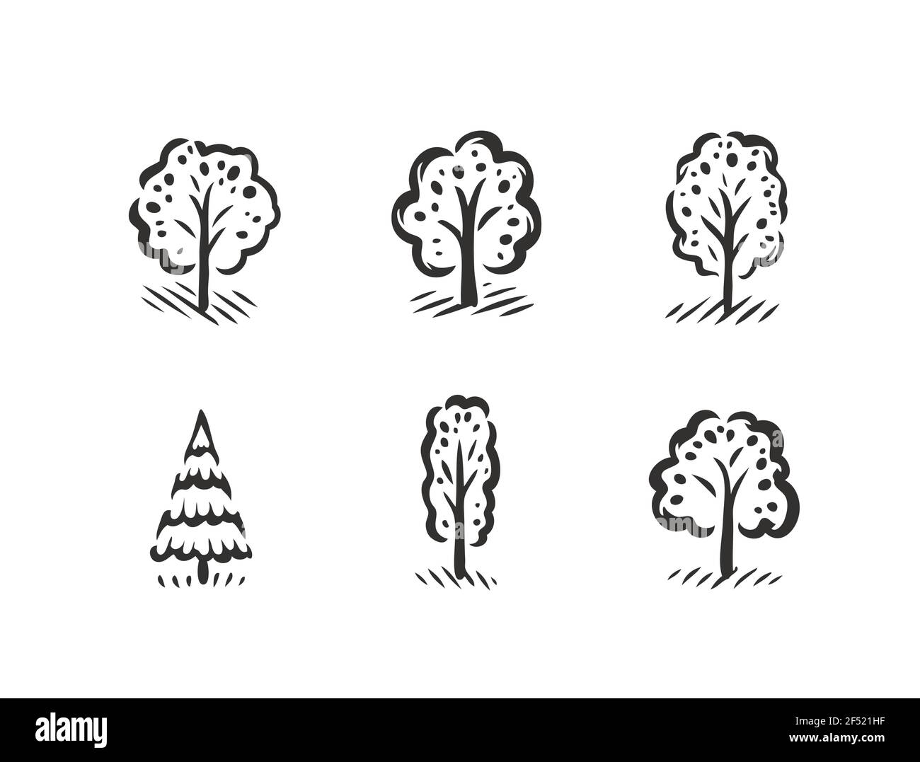 Set di simboli ad albero. Illustrazione vettoriale del concetto di natura Illustrazione Vettoriale