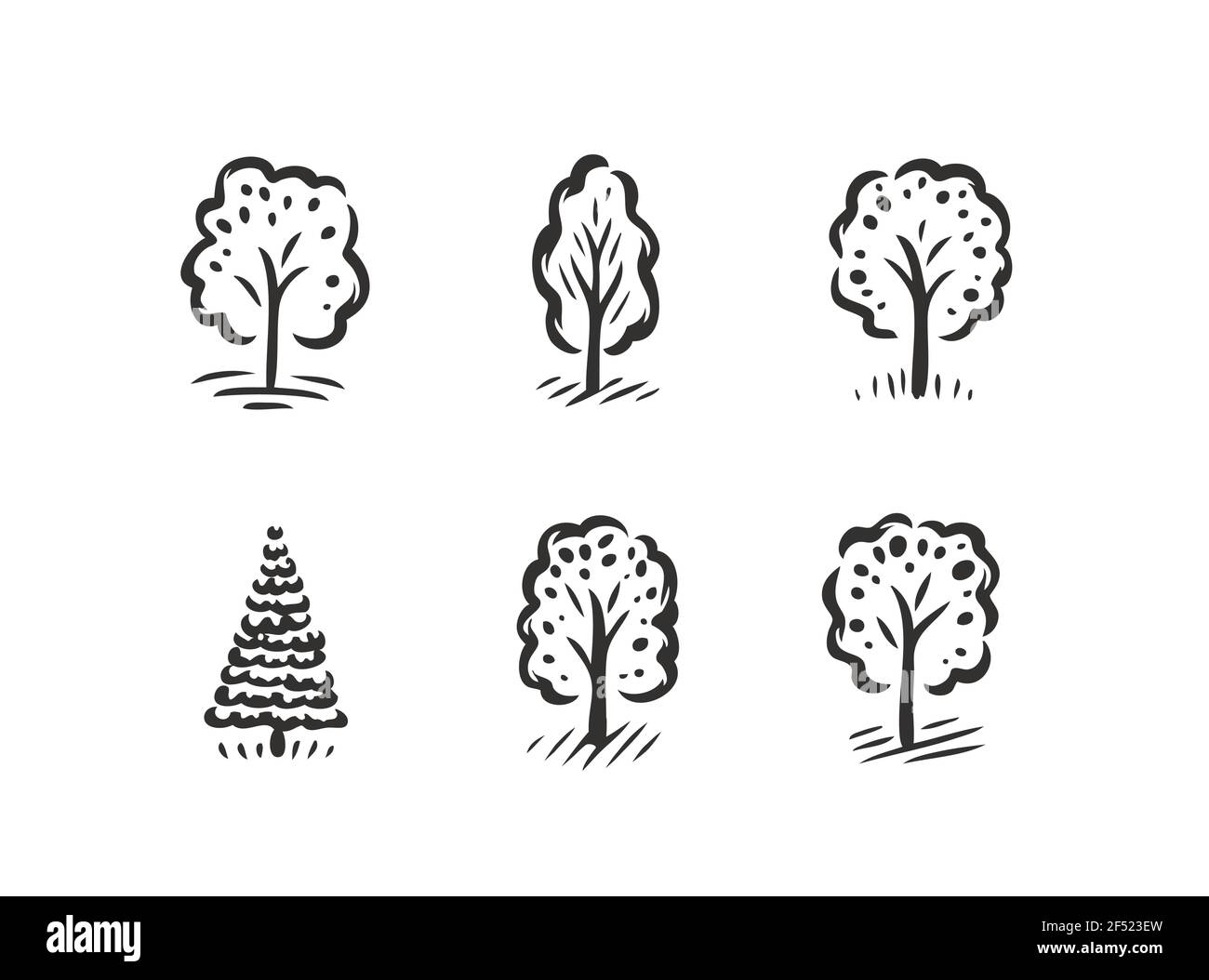 Set di etichette o simboli ad albero. Concetto di natura, icona di ecologia Illustrazione Vettoriale