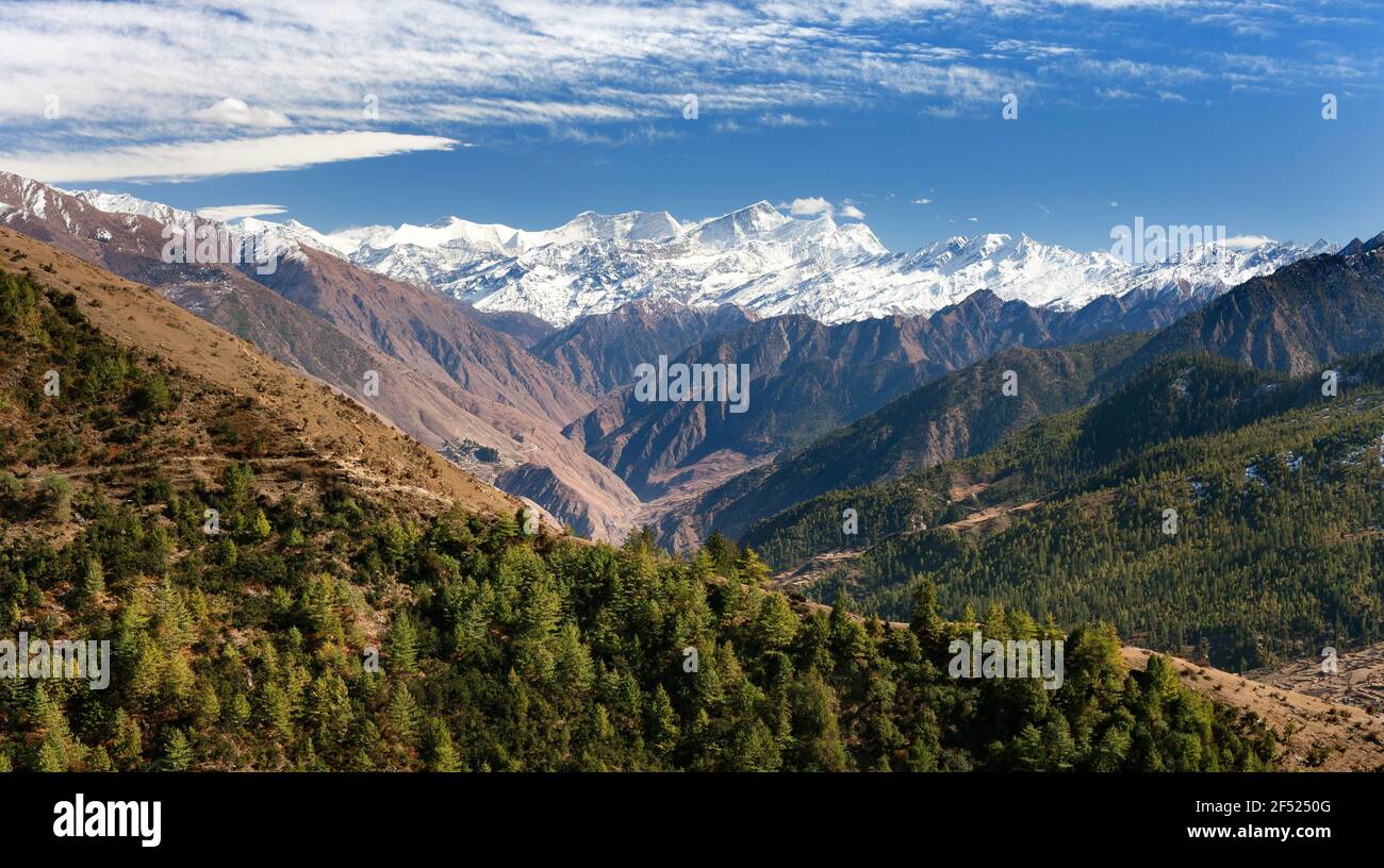 Basso Dolpo - paesaggio intorno a Dunai, villaggi Juphal e Dtraagiri himal dal passo Balangra Lagna - Nepal occidentale Foto Stock