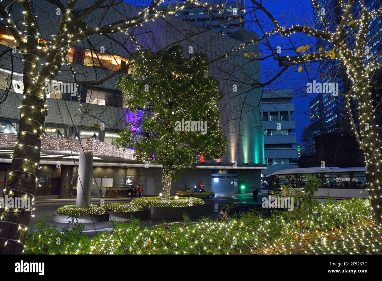 Lo Shinjuku Hilton Hotel e' decorato per la stagione delle feste, Tokyo JP Foto Stock