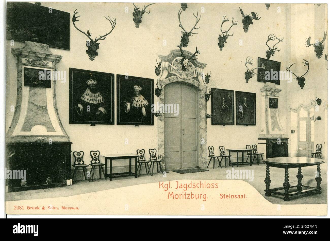 Blocco di caccia pietra Hall Moritzburg. Blocco di caccia. Sala in pietra Foto Stock