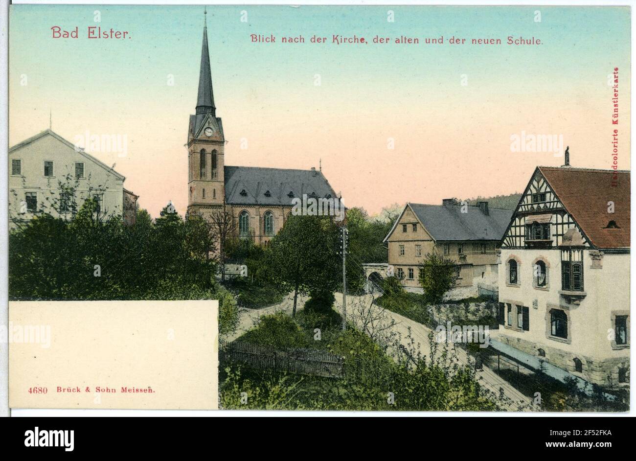 Chiesa, vecchia - e nuova scuola Bad Elster. Chiesa, vecchia e nuova scuola Foto Stock