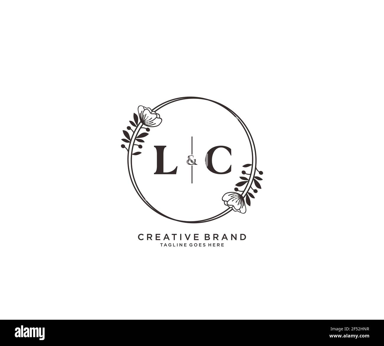 LC lettere disegnate a mano femminile e floreale logo botanico adatto per salone spa pelle capelli bellezza boutique e società cosmetica. Illustrazione Vettoriale