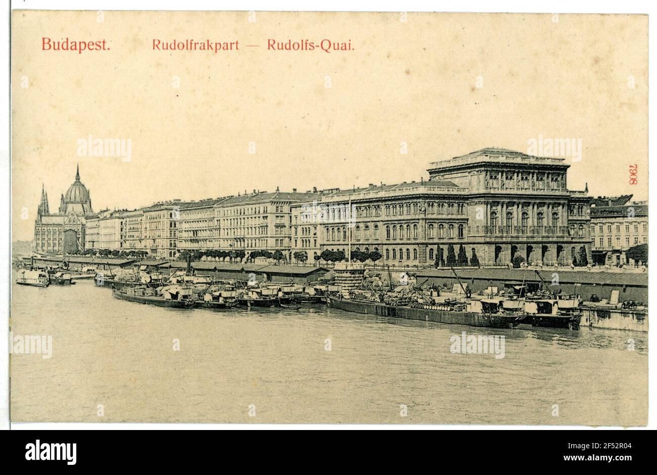 Rudolfs-quai con carichi Budapest. Rudolfs-Quai con Accademia delle Scienze (1865) Foto Stock