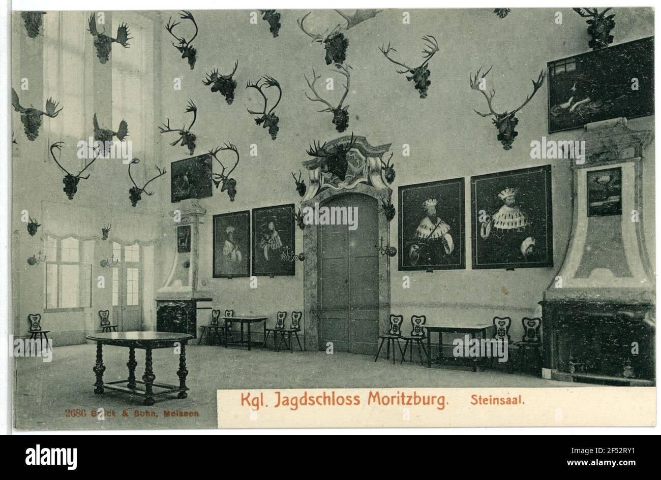 Blocco di caccia pietra Hall Moritzburg. Blocco di caccia. Sala in pietra Foto Stock