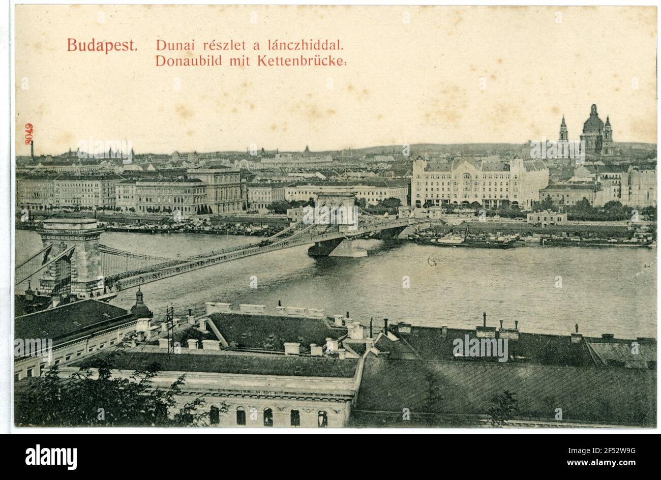 Foto del Danubio con il ponte della catena Budapest. Foto Danubio con ponte a catena (1849) Foto Stock