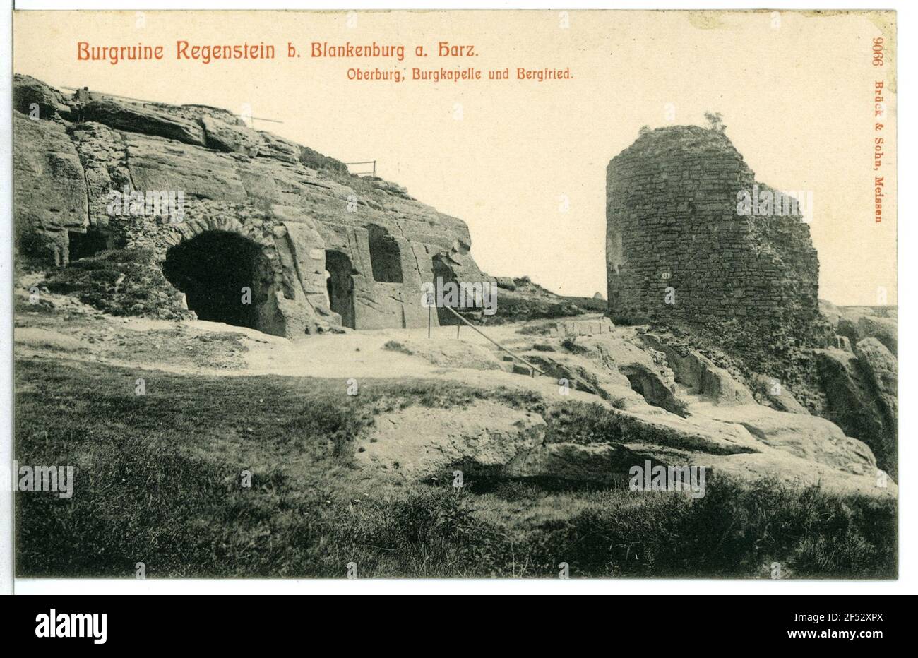 Burgruine, Oberburg, Burgkapelle e Bergfried Burg Regenstein Foto Stock