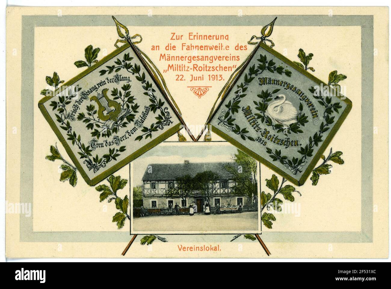 Il peso della bandiera del club di canto maschile Militititz Roitz's. Il peso della bandiera del randello di canto degli uomini Foto Stock
