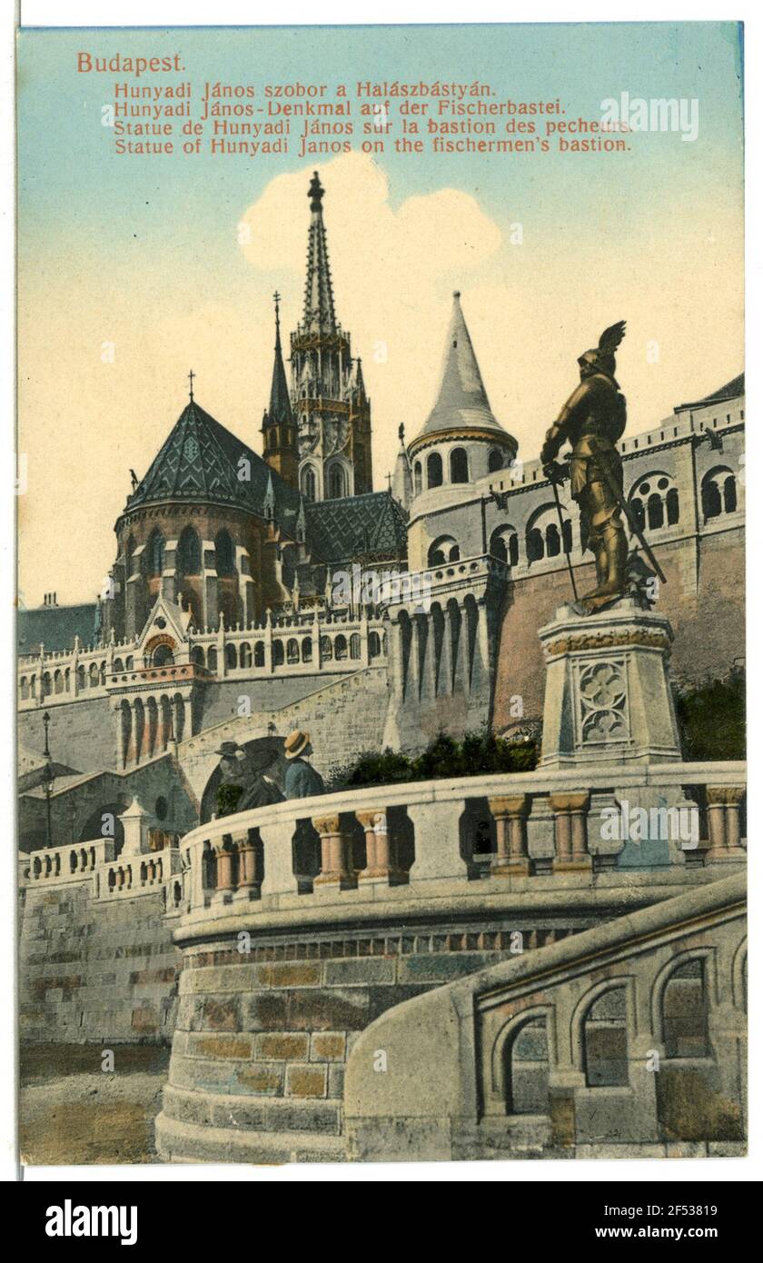 Monumento di Hunyadi Janos sul Fischerbastei Budapest. János-Hunyadi-Denk (1903) Foto Stock