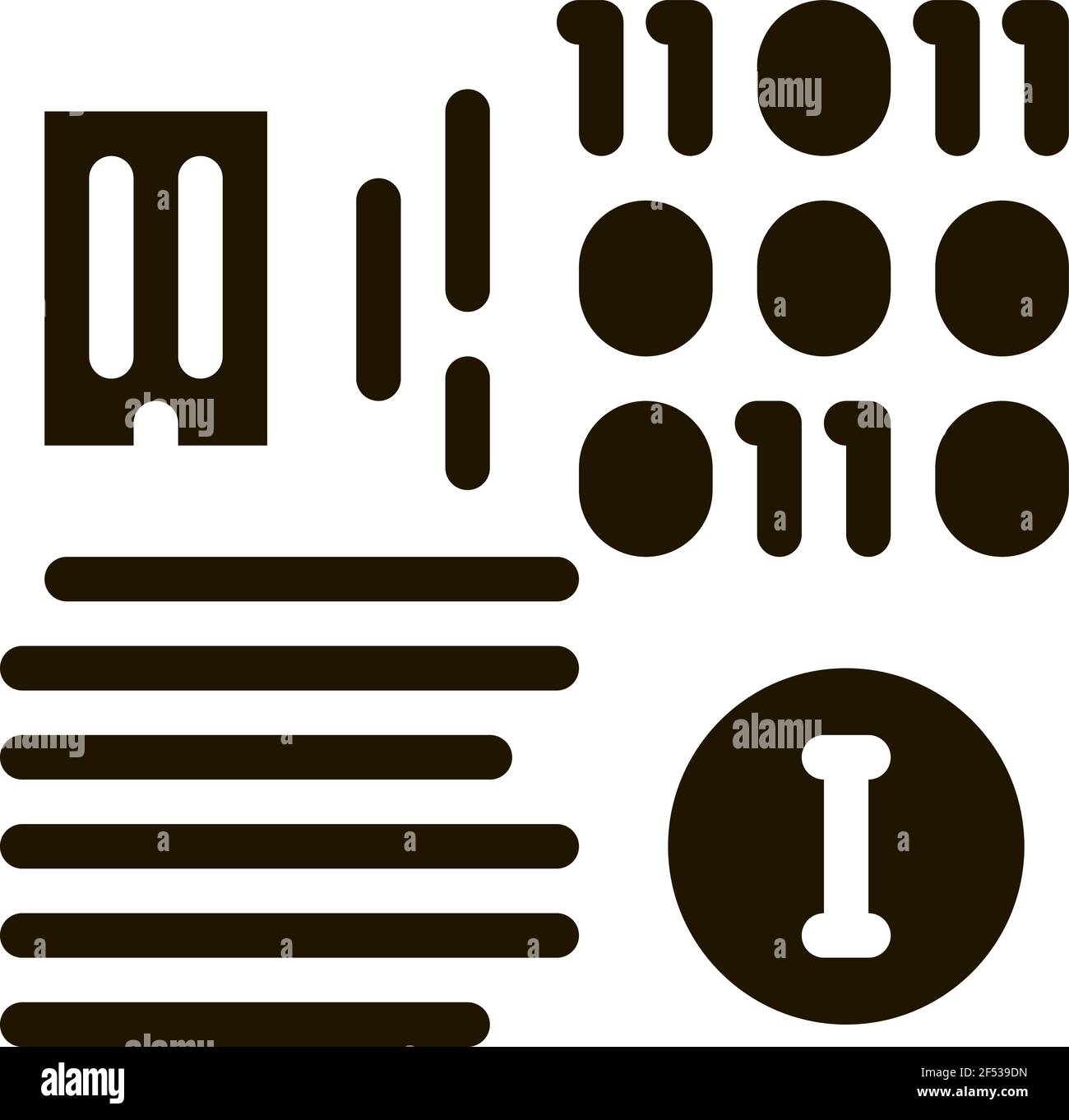 Icona di informazioni binarie Illustrazione del glyph vettoriale Illustrazione Vettoriale