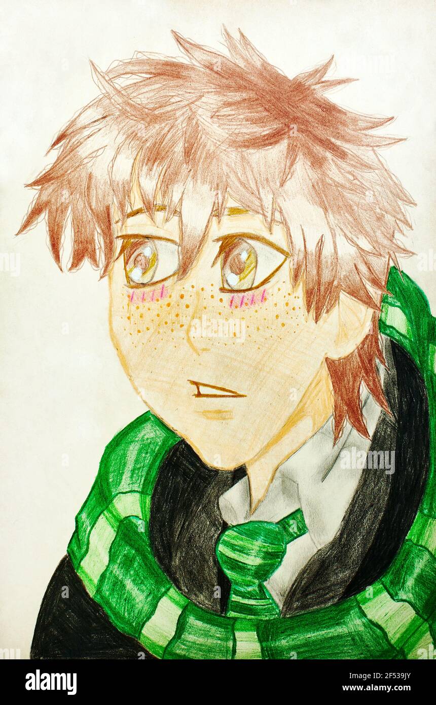 Disegnando nello stile di anime, ragazzo disegnando matita colorata Foto  stock - Alamy