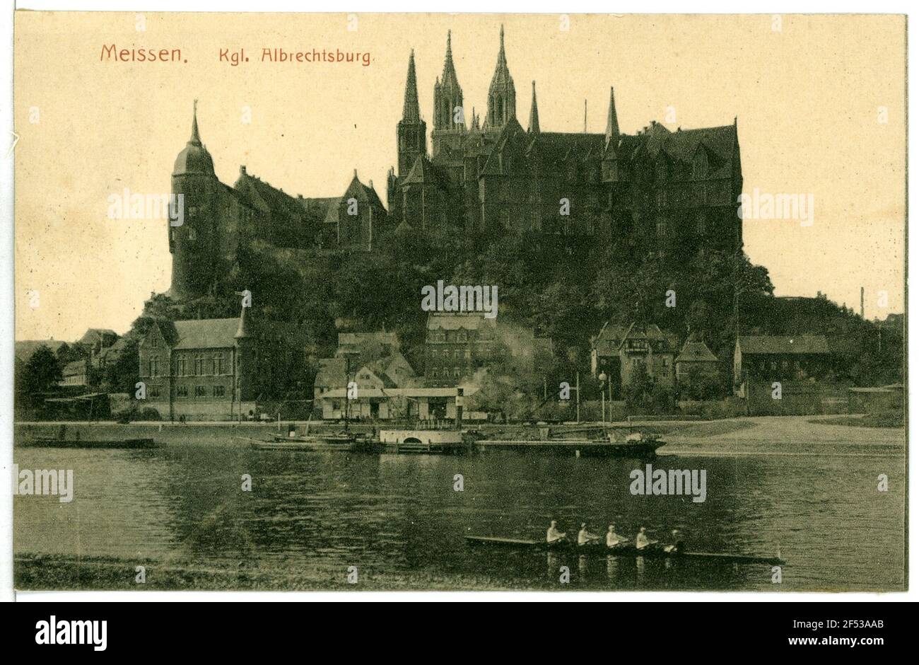 Albrechtsburg - trattore e barca a remi Meissen. Albrechtsburg - trattore e barca a remi Foto Stock