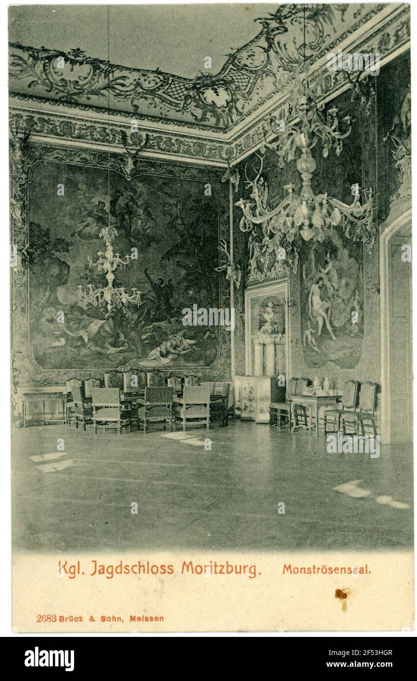 Blocco di caccia Monströse Hall Moritzburg. Blocco di caccia. Sala mostruosa Foto Stock