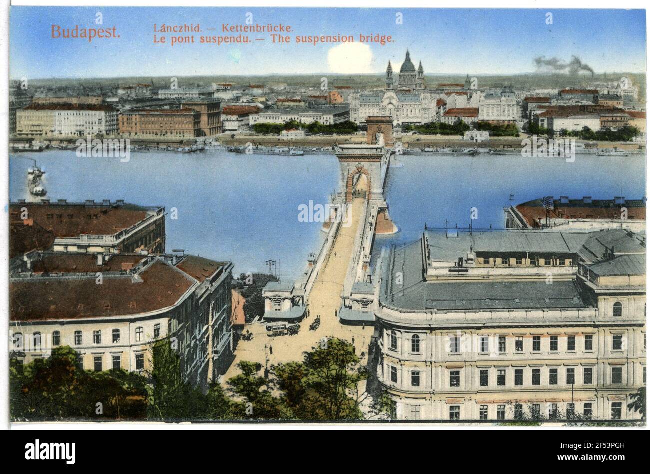 Ponte a catena Budapest. Foto Danubio con ponte a catena (1849) Foto Stock
