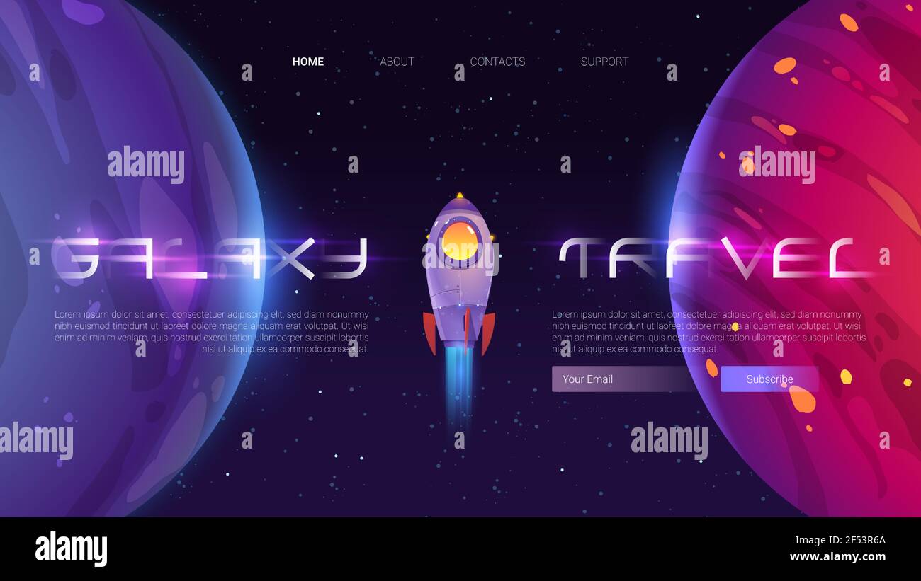 Banner di viaggio Galaxy con astronave e pianeti Illustrazione Vettoriale