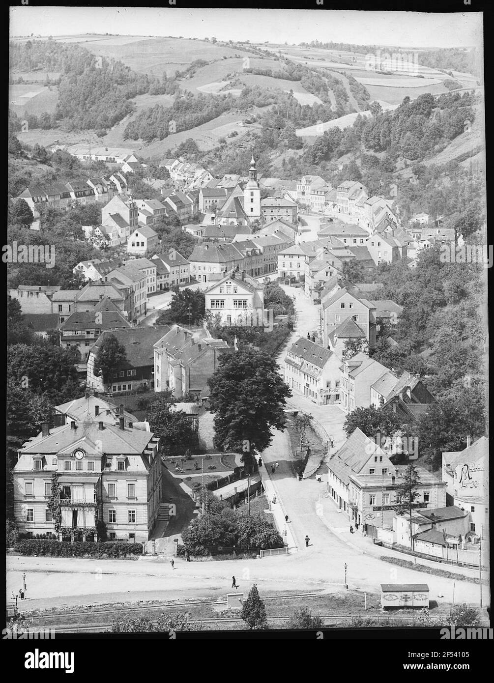 Vista di Glashütte dall'Ochsenkopf Foto Stock