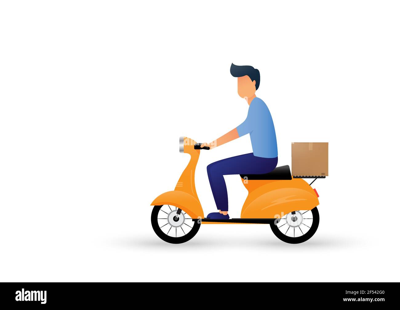 Consegna uomo giro scooter moto cartone animato. Consegna espressa. Illustrazione vettoriale Illustrazione Vettoriale