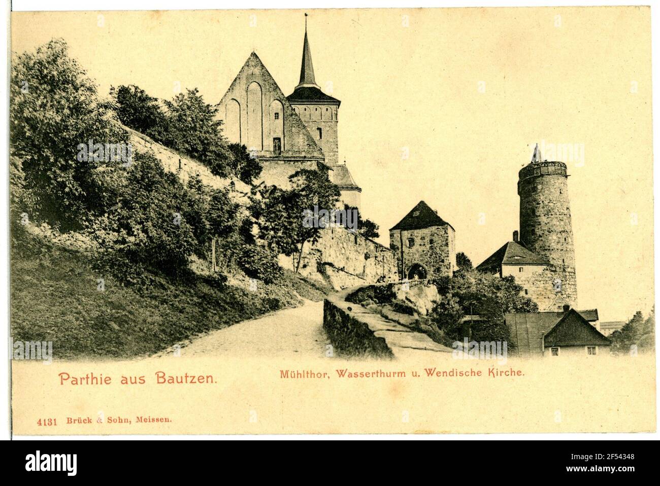 Mühltor, la torre dell'acqua e la chiesa di Wendische Bautzen. Mühltor, la torre dell'acqua e la chiesa di Wendische Foto Stock