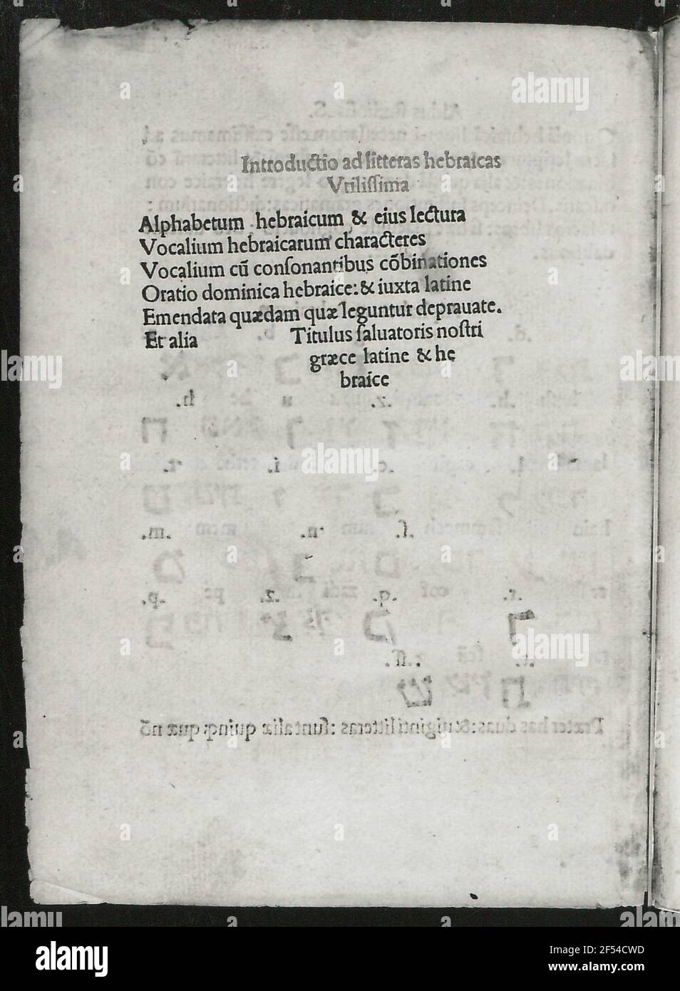 INTRODUCTIO AD LITTERAS HEBRAICAS UTILISSIMA. Pagina di testo da: Euchirdion Poetarum Clarissimorum di Nikolaus Marshalk. Stampa di libri, 20.5 x 14.5 cm, 1502. Saxon Land Library - Biblioteca statale e universitaria Dresden (slub) lit.rom.a. 300 (nella sequenza originale foglia indietro) Foto Stock