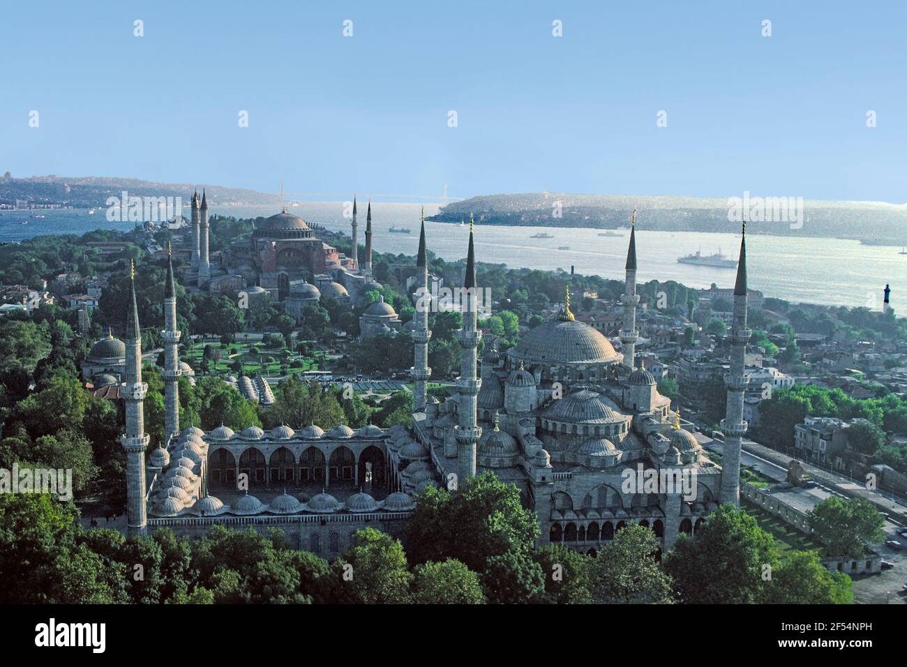 Vista aerea Moschea Blu e Hagia Sophia Istanbul Turchia Foto Stock
