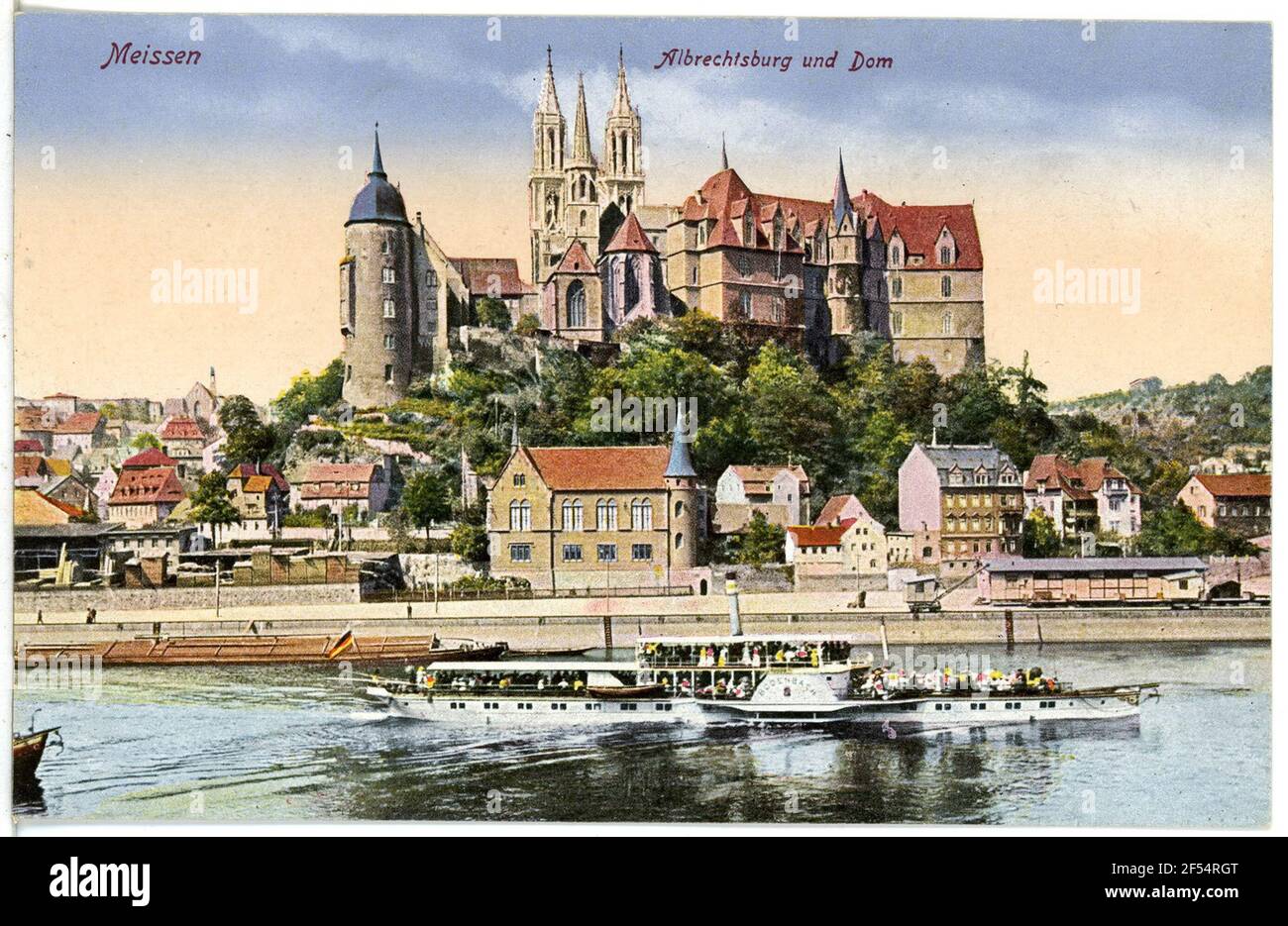 Albrechtsburg e Cattedrale - Elba con il vaporetto Bodenbach Meissen. Albrechtsburg u. Cattedrale - Elbe m. Vaporiera Groundbach Foto Stock