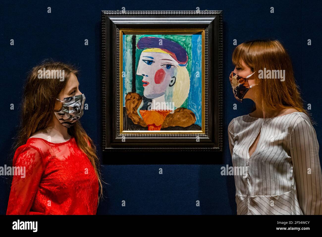 Londra, Regno Unito. 24 Marzo 2021. Femme au Béret Mauve, 1937 di Pablo Picasso. Stima: 10,000,000-15,000,000 dollari - il ritratto, inosservato per quasi 40 anni, è stato mostrato in città di tutto il mondo prima di essere offerto per la vendita a Bonhams impressionista e vendita di arte moderna a New York giovedì 13 maggio. Credit: Guy Bell/Alamy Live News Foto Stock
