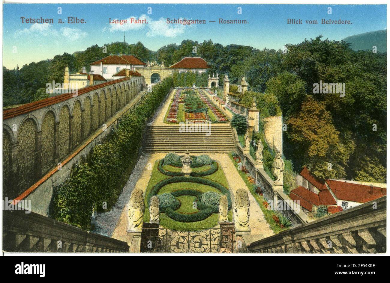 Schloßgarten, Rosarium, lungo viaggio Titschen. Lungo giro e giardino del castello-Rosarium (1670). Vista dal Belvedere Foto Stock