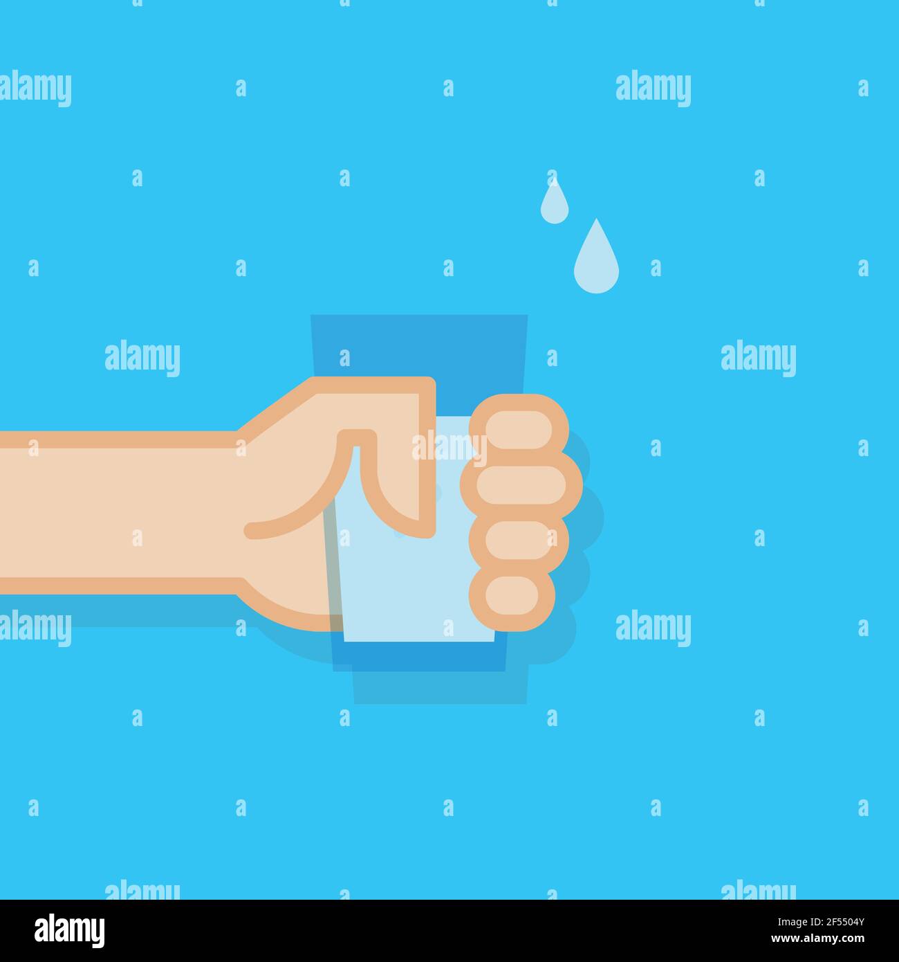Bicchiere d'acqua per mano. Illustrazione vettoriale, design piatto Illustrazione Vettoriale