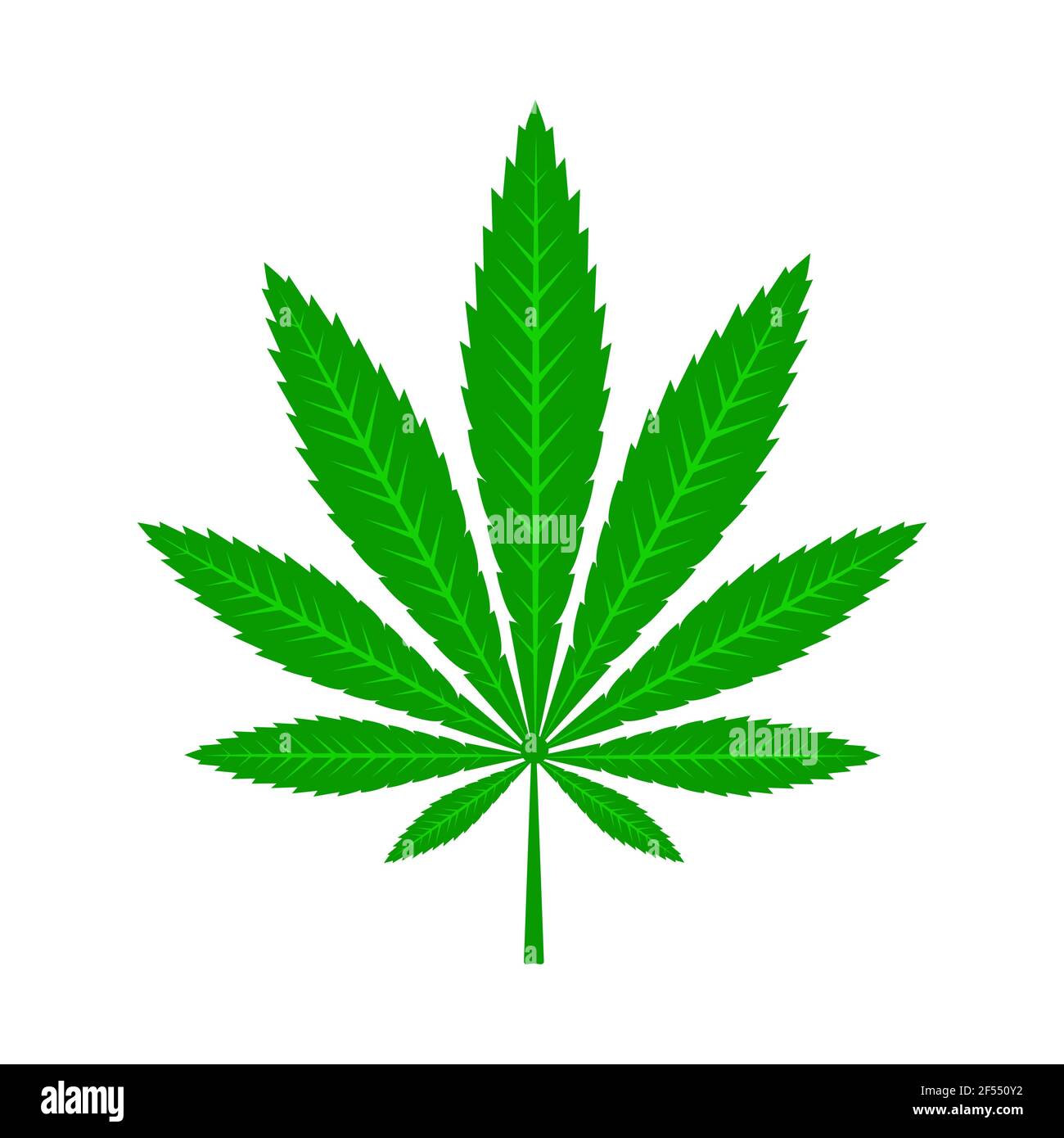 Foglia verde di cannabis medica. Marijuana plant.Hemp foglia isolato. Immagine piatta vettoriale. Illustrazione Vettoriale