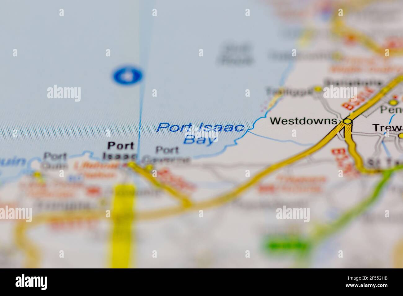 Port Isaac Bay mostrato su una mappa geografica o su una strada mappa Foto Stock