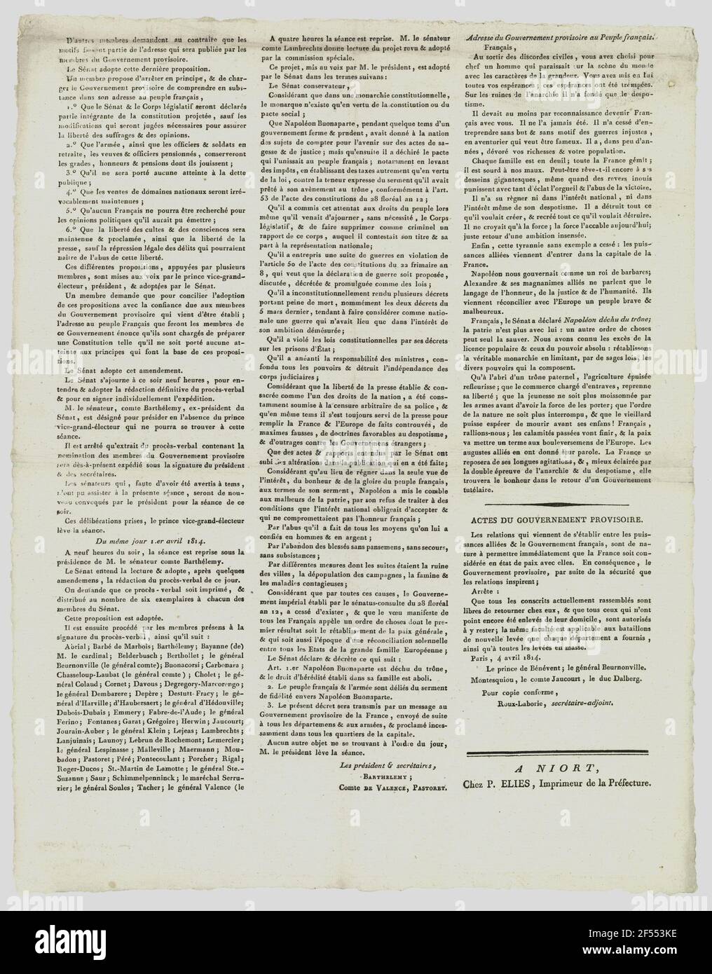 Poster per l'interruzione di Napoleone e la costruzione di un governo provvisorio Foto Stock