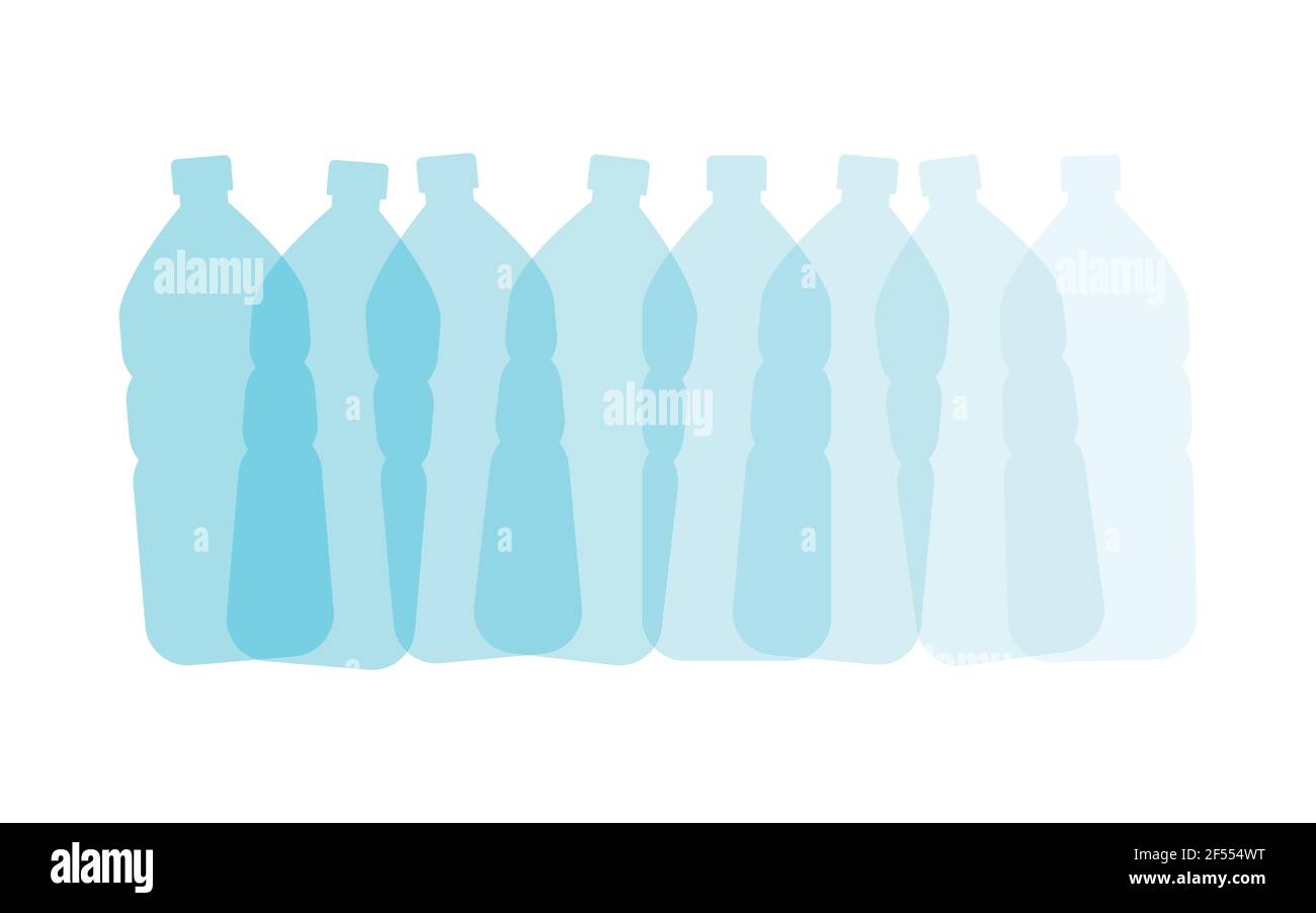 Bottiglie d'acqua traslucide. Illustrazione vettoriale, design piatto Illustrazione Vettoriale