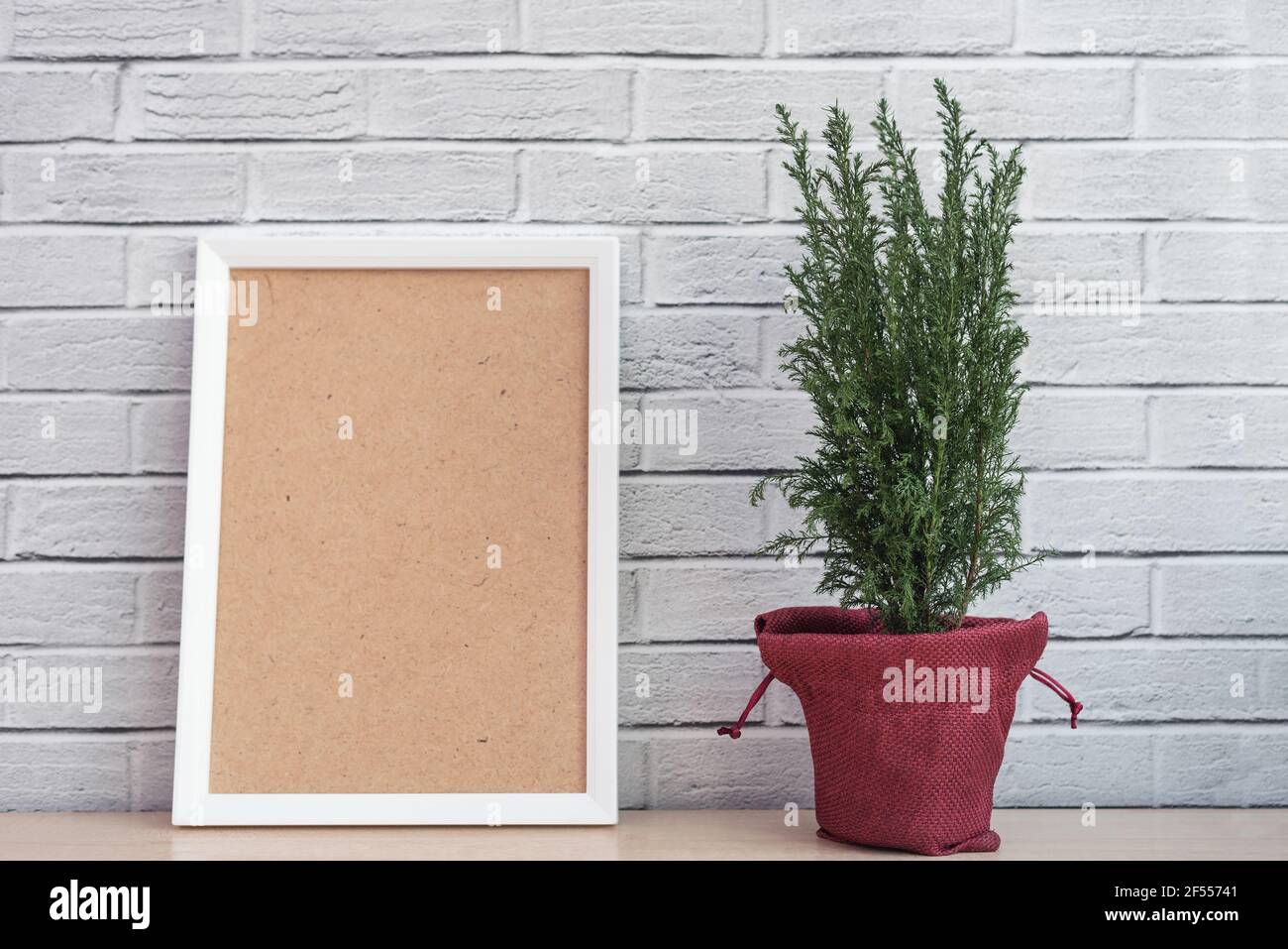 Interni in stile bohémien minimal e cornice vuota Foto Stock