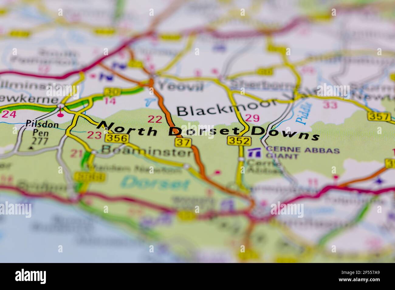 North Dorset Downs mostrato su una mappa o una strada geografica mappa Foto Stock