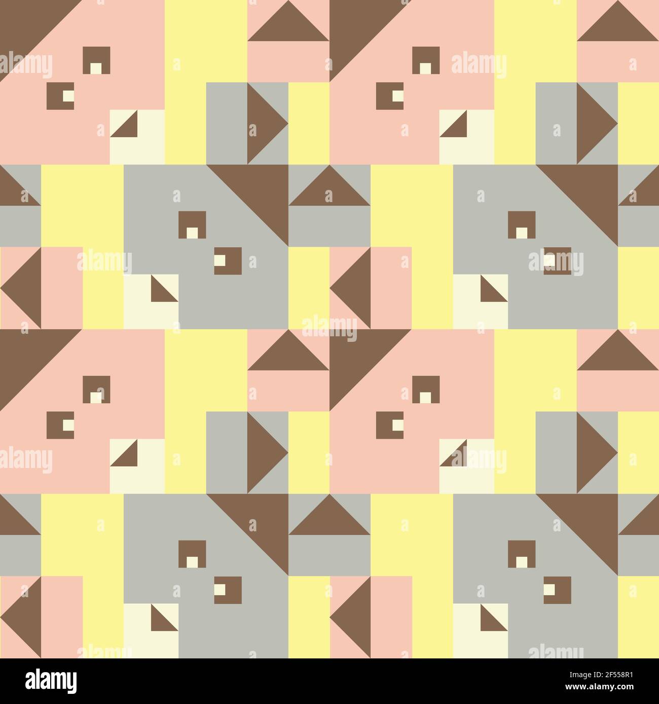 Motivo vettoriale senza cuciture con coniglietti geometrici su sfondo giallo. Semplice disegno quadrato della carta da parati animale per i bambini. Illustrazione Vettoriale