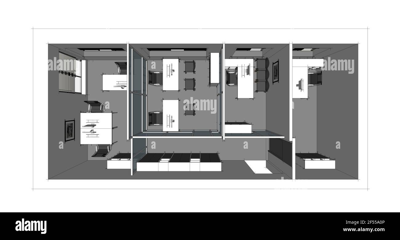 Il moderno disegno di interni per ufficio. Immagine dell'interno. Piano. Foto Stock