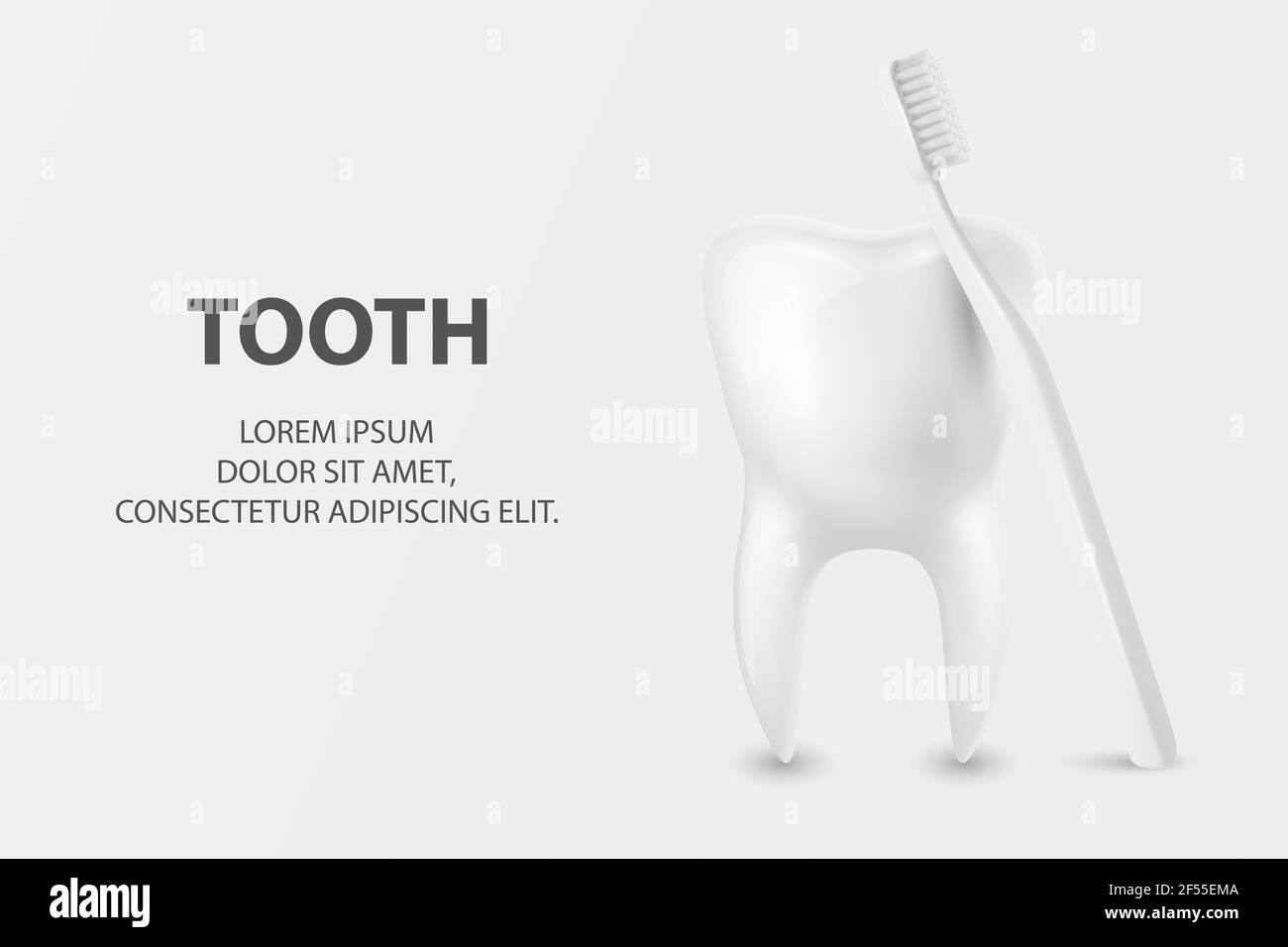 Spazzolino Vector 3d realistico e Tooth Closeup isolati su sfondo bianco. Illustrazione del dentista medico. Modello di progetto, clipart, Mockup. Dentale Illustrazione Vettoriale