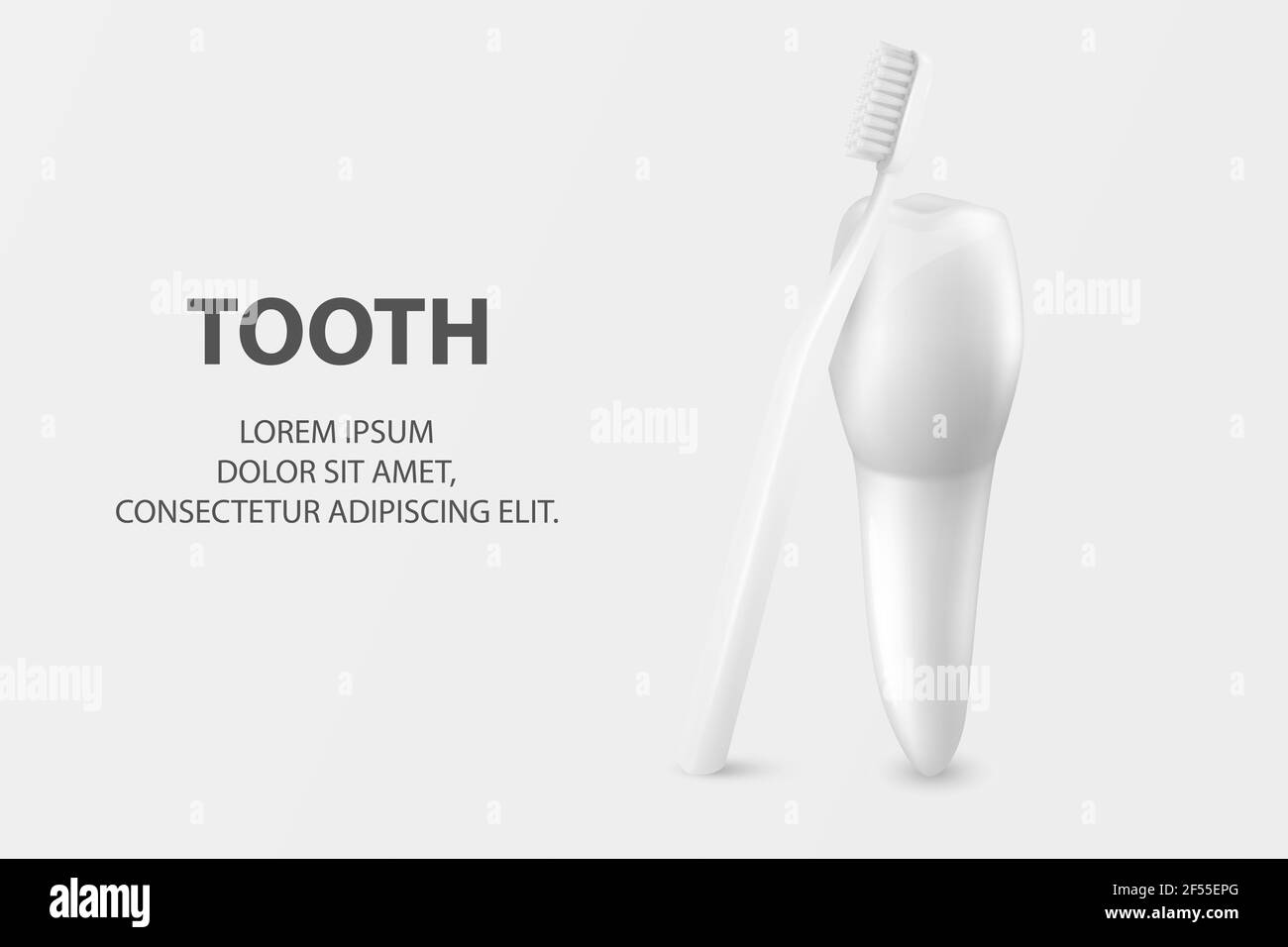 Spazzolino Vector 3d realistico e Tooth Closeup isolati su sfondo bianco. Illustrazione del dentista medico. Modello di progetto, clipart, Mockup. Dentale Illustrazione Vettoriale