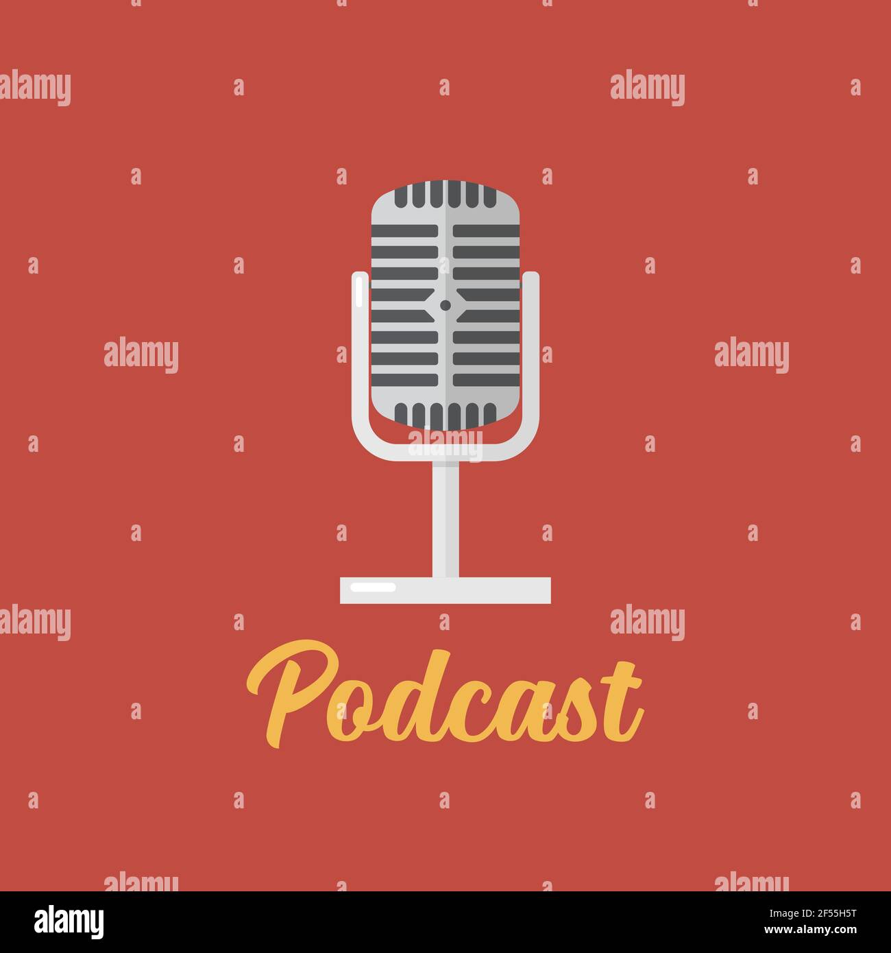 Icona piatta del microfono con logo podcast. Illustrazione vettoriale Illustrazione Vettoriale