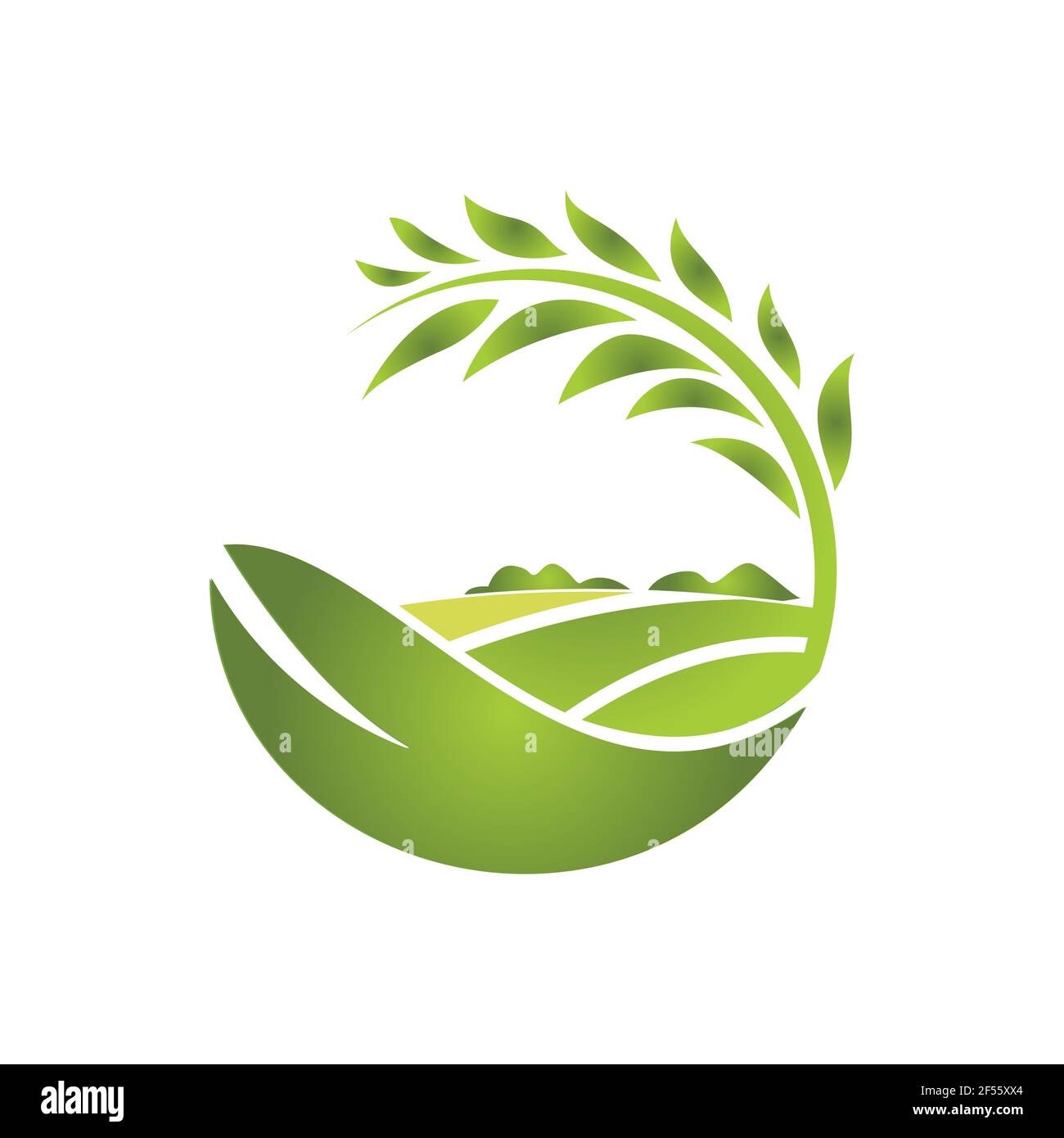 Logo Farm, design piatto. Illustrazione vettoriale Foto Stock