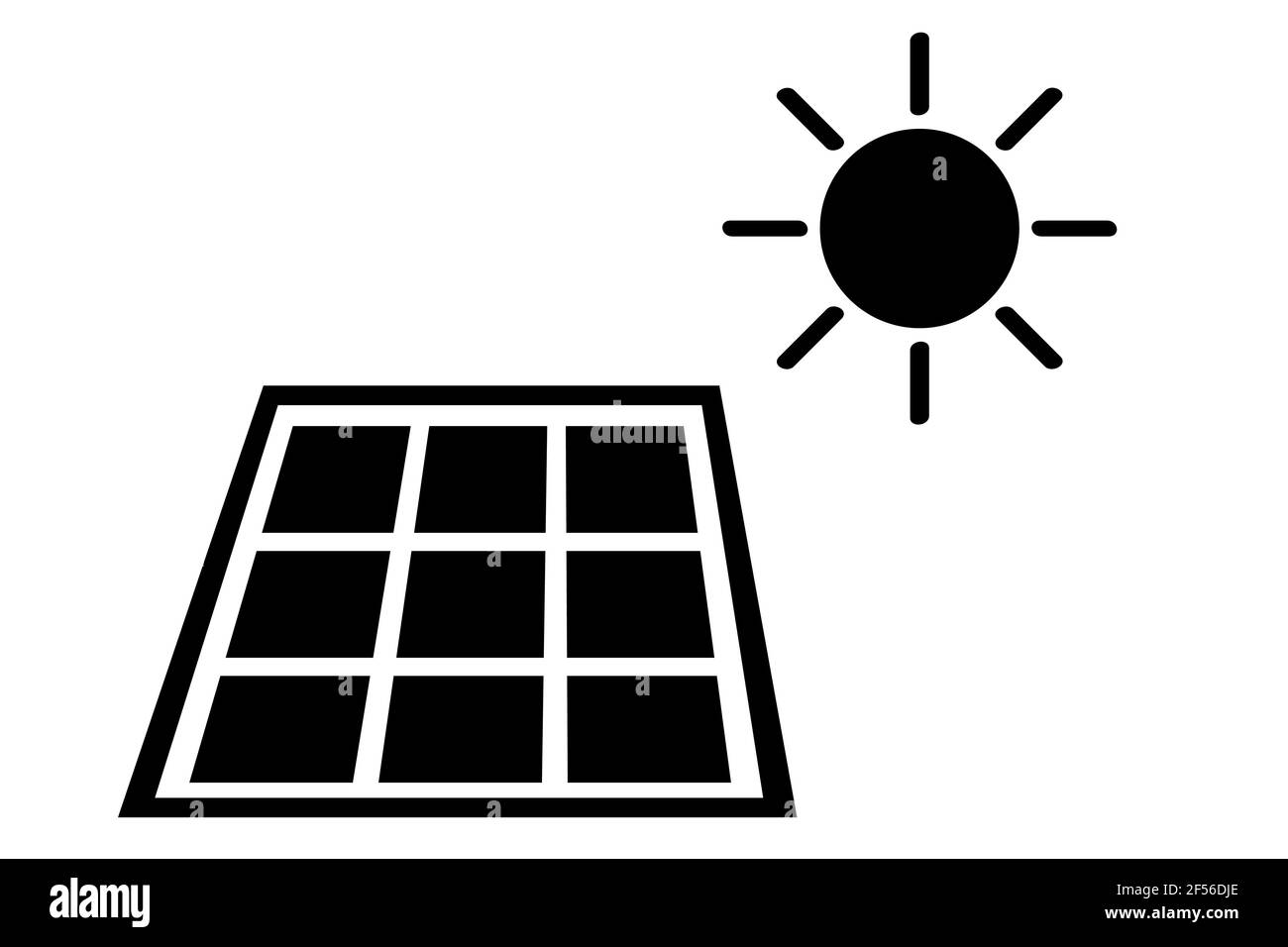 Icona Black Vector, pannello solare a luce solare diretta Illustrazione Vettoriale