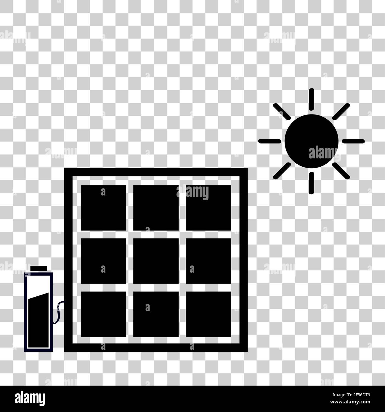 Icona vettore nero, pannello solare al sole diretto brillare, con effetto di sfondo trasparente Illustrazione Vettoriale